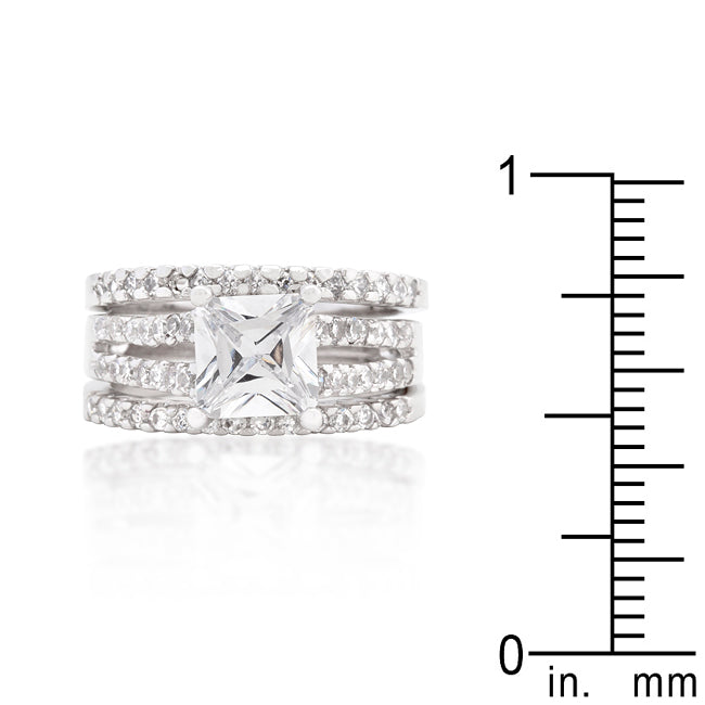 Lovcia Princess Cut Cubic Zirconia Stacked Bridal Ring Set-Rings-5-5