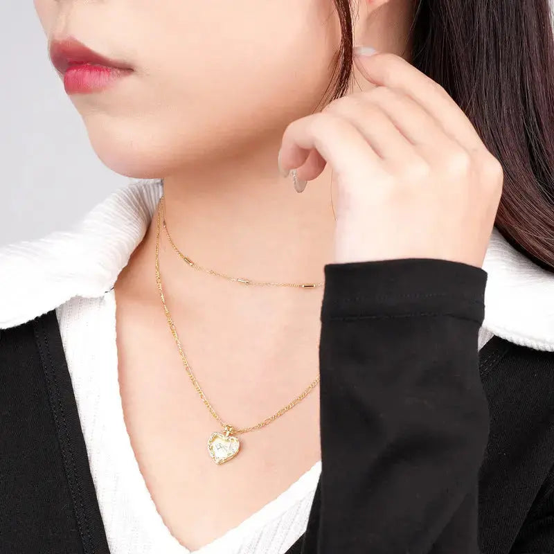 Lovcia Promise Double Layers Irregular Heart CZ 925 Sterling Silver Necklace-Necklaces-Yellow Gold-Yellow Gold