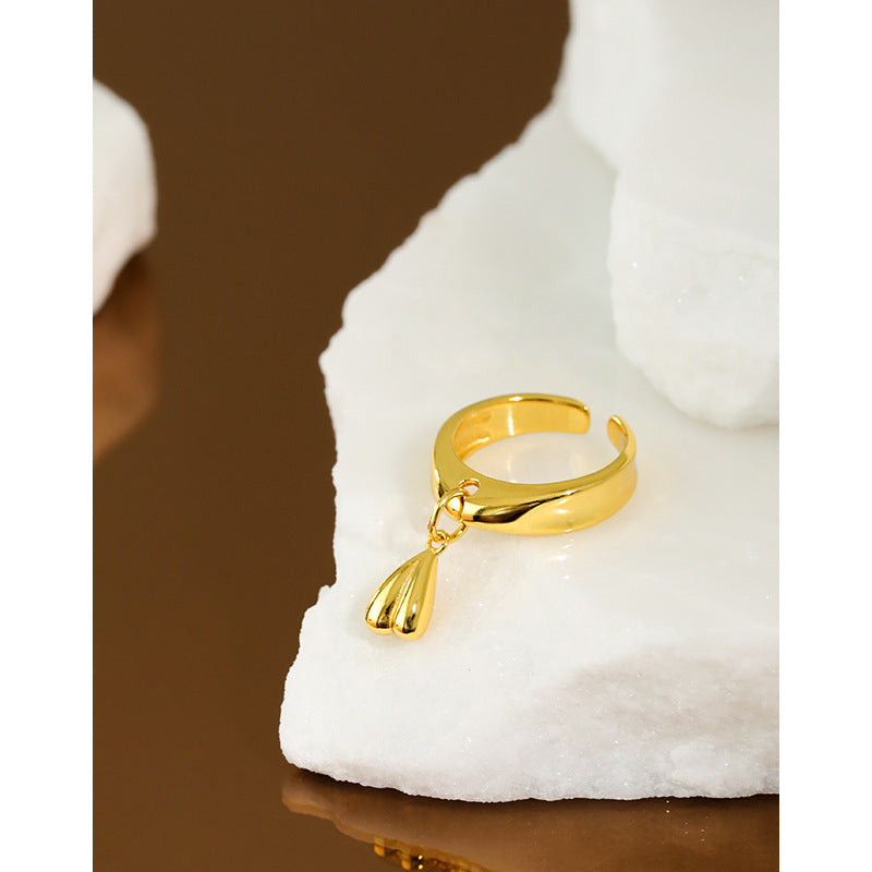 Lovcia Promise Drop Heart Ring Gold Plated Adjustable-Rings-Yellow Gold-