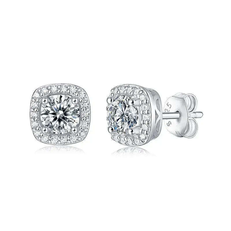 Lovcia Promise Geometry Moissanite CZ Square 925 Sterling Silver Stud Earrings-Earrings-0.5 ct ( Certificate Included )-0.5 ct ( Certificate Included )