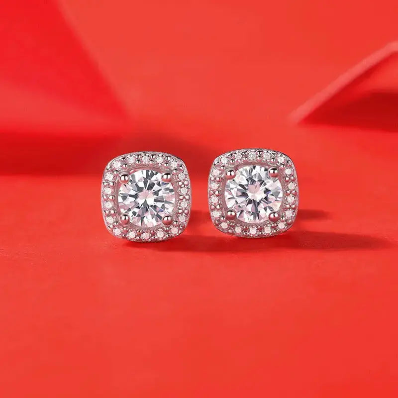 Lovcia Promise Geometry Moissanite CZ Square 925 Sterling Silver Stud Earrings-Earrings-0.5 ct ( Certificate Included )-0.5 ct ( Certificate Included )