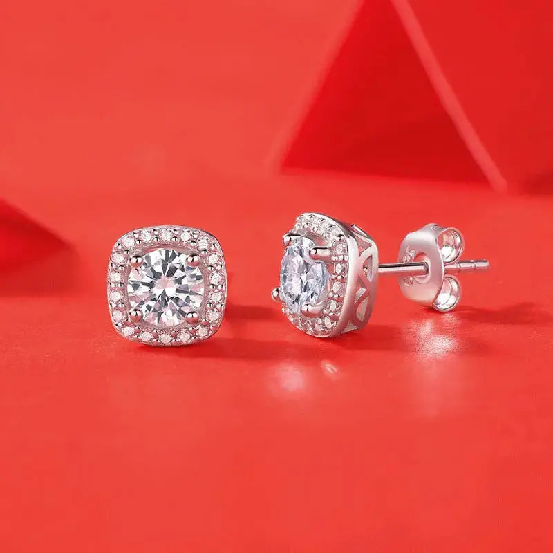 Lovcia Promise Geometry Moissanite CZ Square 925 Sterling Silver Stud Earrings-Earrings-0.5 ct ( Certificate Included )-0.5 ct ( Certificate Included )