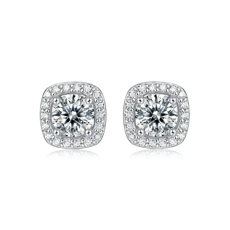 Lovcia Promise Geometry Moissanite CZ Square 925 Sterling Silver Stud Earrings-Earrings-0.5 ct ( Certificate Included )-0.5 ct ( Certificate Included )