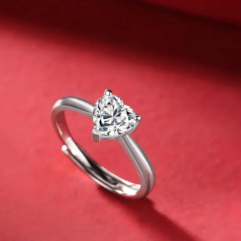 Lovcia Promise Moissanite CZ Heart 925 Sterling Silver Adjustable Ring-Rings-1 ct ( Certificate Included )-1 ct ( Certificate Included )