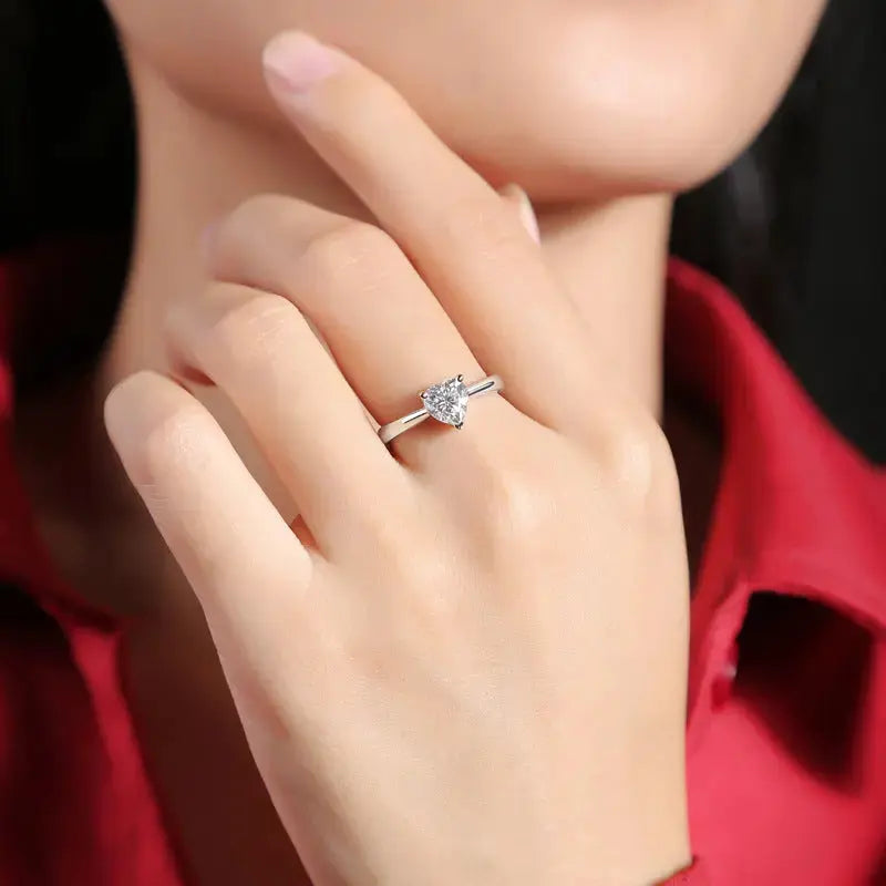 Lovcia Promise Moissanite CZ Heart 925 Sterling Silver Adjustable Ring-Rings-1 ct ( Certificate Included )-1 ct ( Certificate Included )