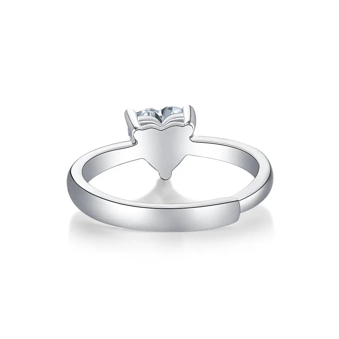 Lovcia Promise Moissanite CZ Heart 925 Sterling Silver Adjustable Ring-Rings-1 ct ( Certificate Included )-1 ct ( Certificate Included )