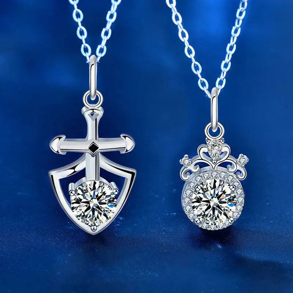 Lovcia Promise Moissanite CZ Shield Crown 925 Sterling Silver Necklace-Necklaces-Men Shield Necklace-Men Shield Necklace