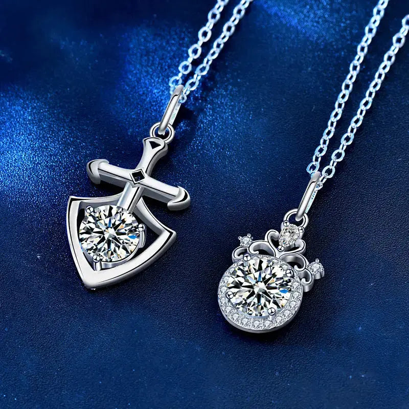 Lovcia Promise Moissanite CZ Shield Crown 925 Sterling Silver Necklace-Necklaces-Men Shield Necklace-Men Shield Necklace