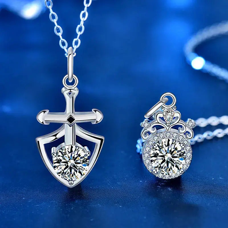 Lovcia Promise Moissanite CZ Shield Crown 925 Sterling Silver Necklace-Necklaces-Men Shield Necklace-Men Shield Necklace