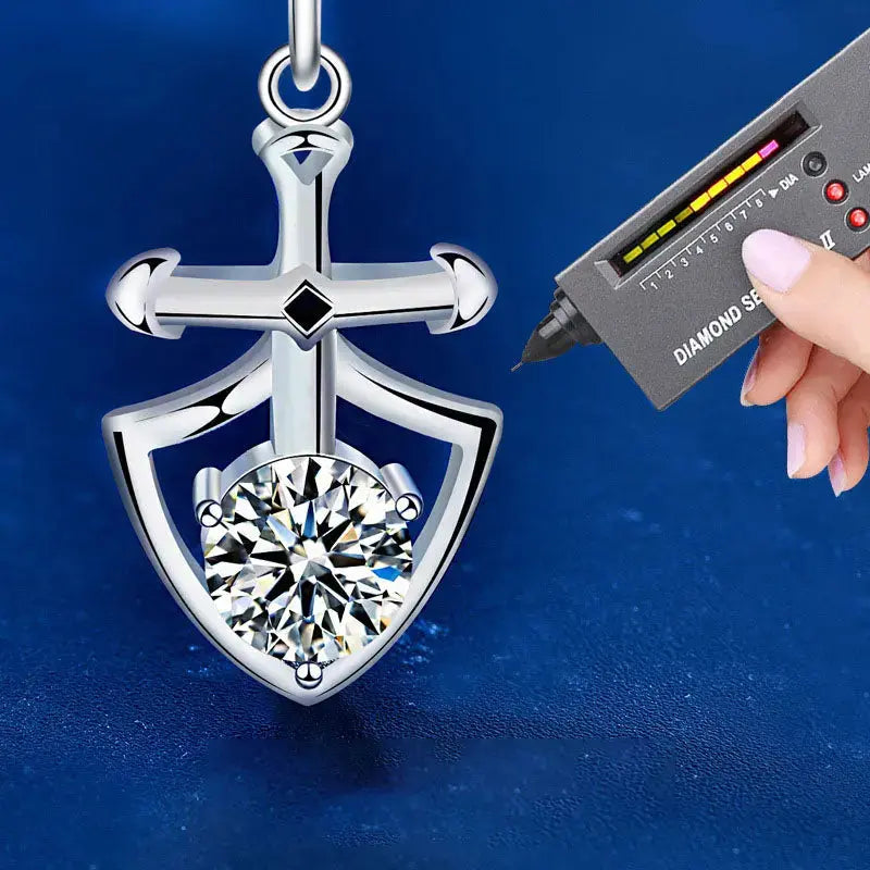 Lovcia Promise Moissanite CZ Shield Crown 925 Sterling Silver Necklace-Necklaces-Men Shield Necklace-Men Shield Necklace