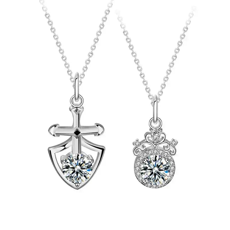 Lovcia Promise Moissanite CZ Shield Crown 925 Sterling Silver Necklace-Necklaces-Men Shield Necklace-Men Shield Necklace