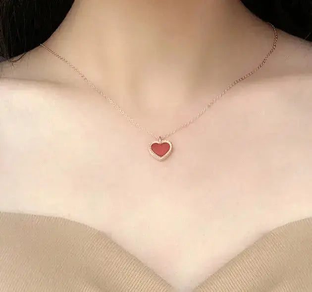 LOVCIA Promise Red Natural Agate Heart 925 Sterling Silver Necklace