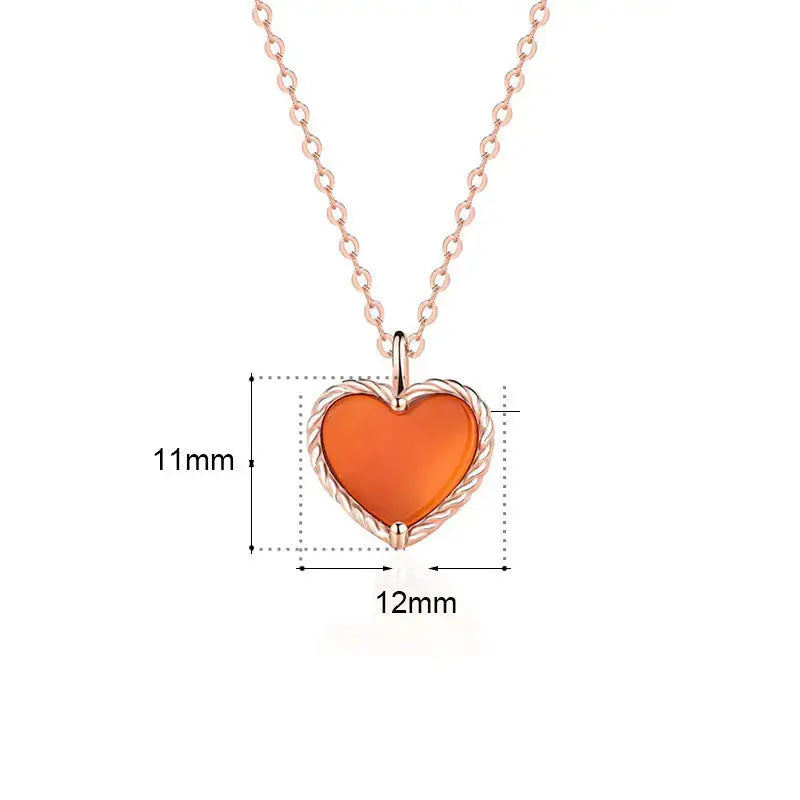 LOVCIA Promise Red Natural Agate Heart 925 Sterling Silver Necklace