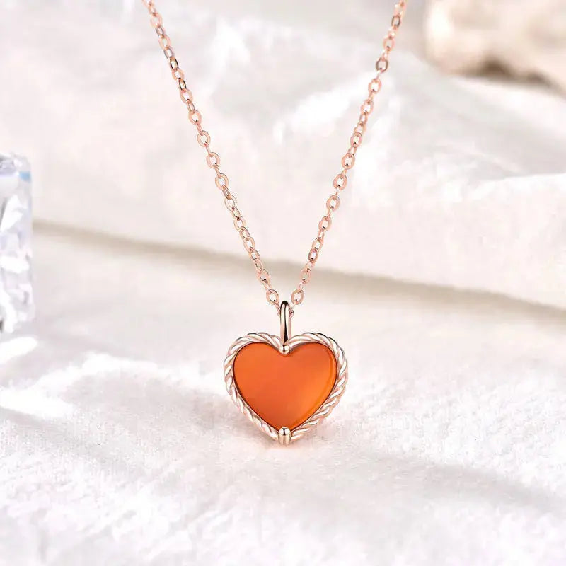 LOVCIA Promise Red Natural Agate Heart 925 Sterling Silver Necklace