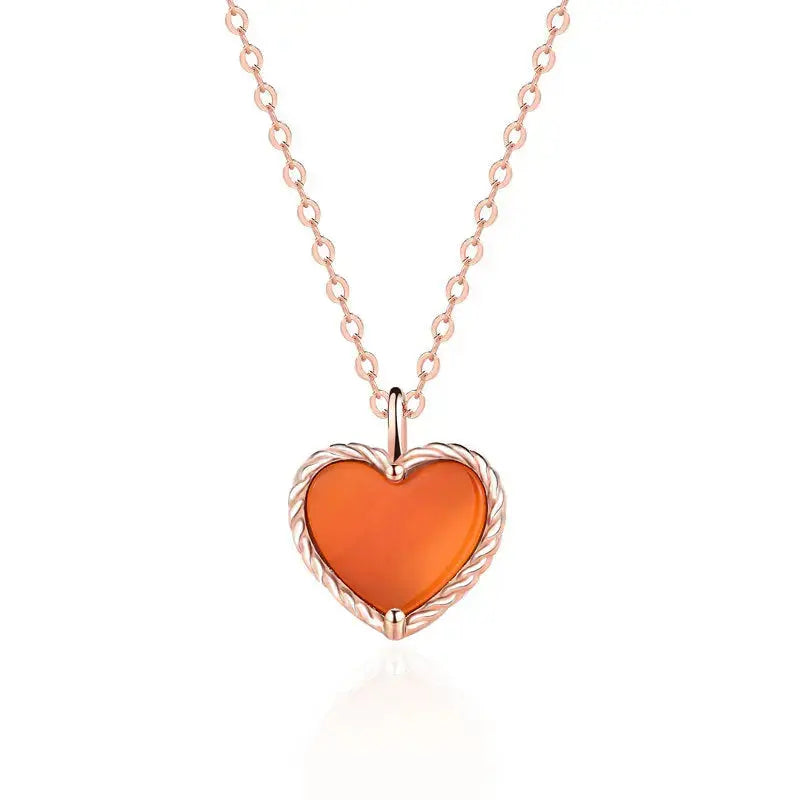 LOVCIA Promise Red Natural Agate Heart 925 Sterling Silver Necklace