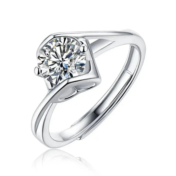 Lovcia Promise Twisted Moissanite CZ Geometry 925 Sterling Silver Adjustable Ring-Rings-0.3 ct ( Certificate Included )-0.3 ct ( Certificate Included )