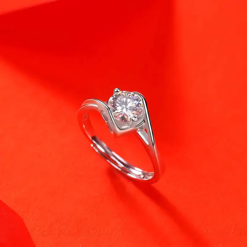 Lovcia Promise Twisted Moissanite CZ Geometry 925 Sterling Silver Adjustable Ring-Rings-0.3 ct ( Certificate Included )-0.3 ct ( Certificate Included )