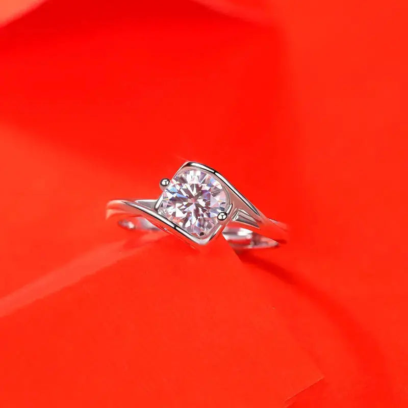 Lovcia Promise Twisted Moissanite CZ Geometry 925 Sterling Silver Adjustable Ring-Rings-0.3 ct ( Certificate Included )-0.3 ct ( Certificate Included )