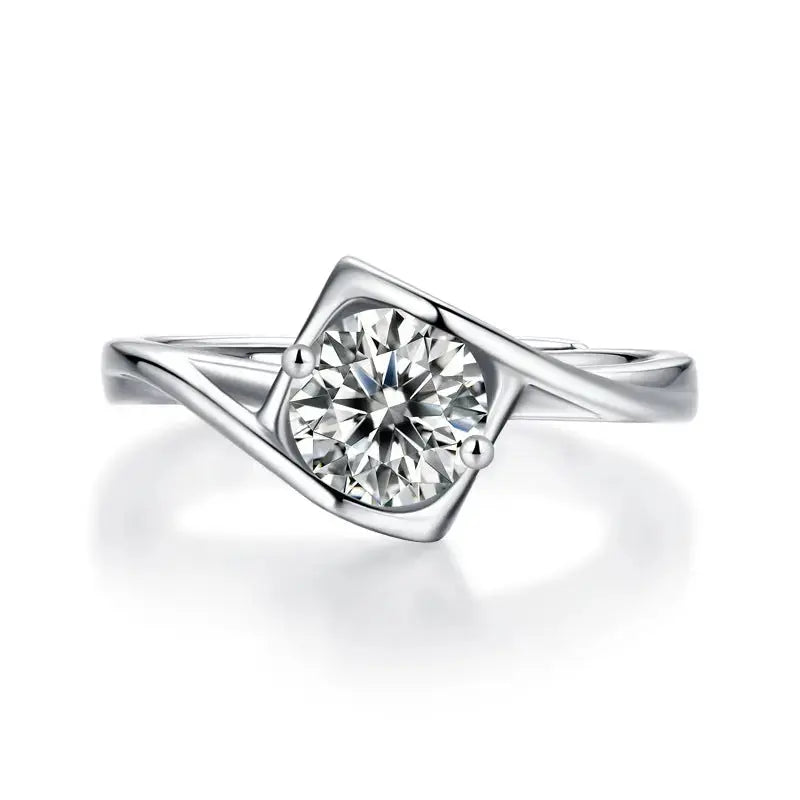 Lovcia Promise Twisted Moissanite CZ Geometry 925 Sterling Silver Adjustable Ring-Rings-0.3 ct ( Certificate Included )-0.3 ct ( Certificate Included )