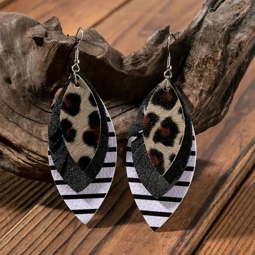 Lovcia PU Leather Drop Earrings-Earrings-Black-One Size-Black