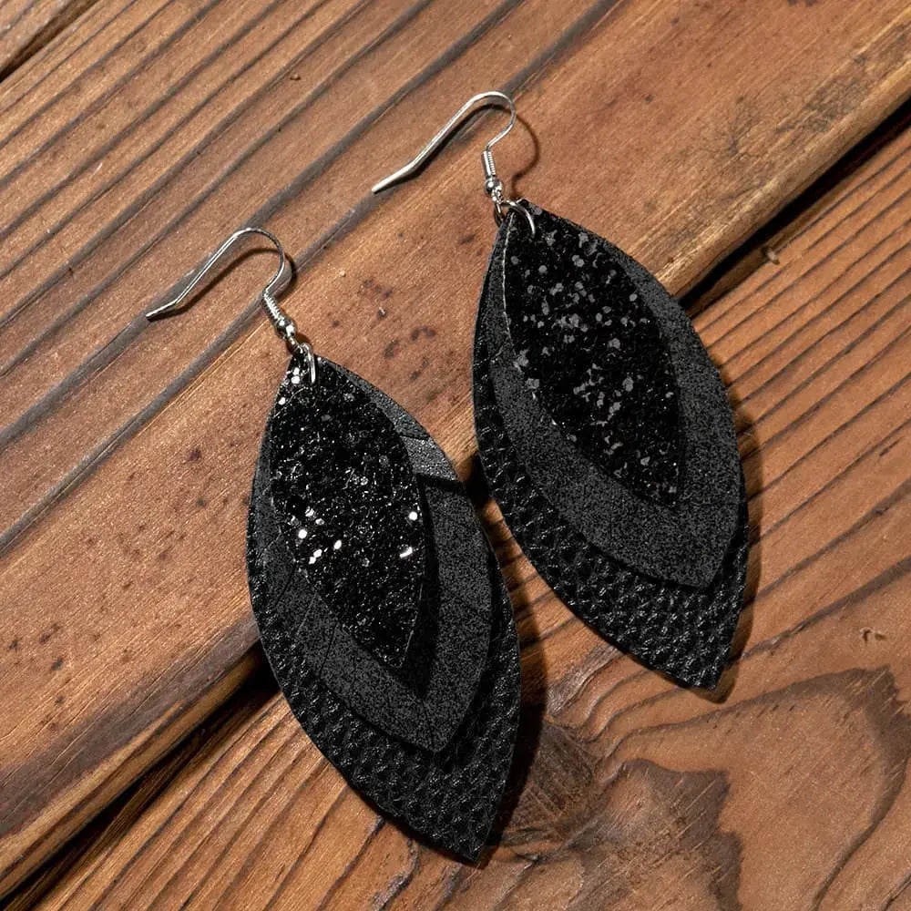 Lovcia PU Leather Drop Earrings-Earrings-Black-One Size-Black