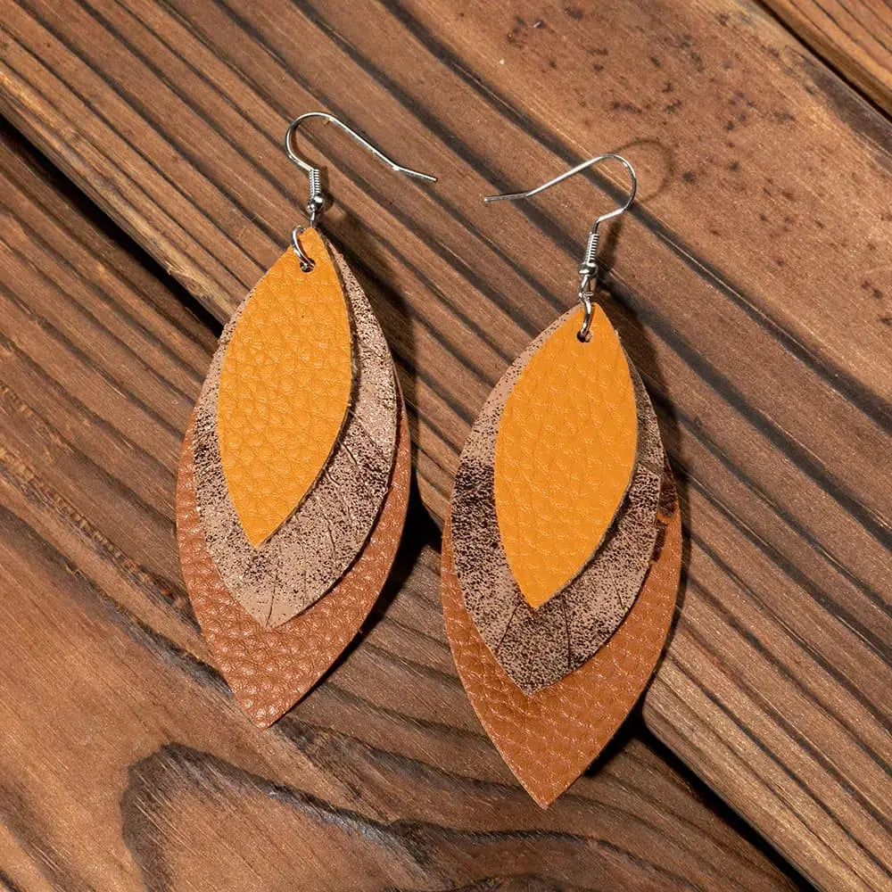 Lovcia PU Leather Drop Earrings-Earrings-Mustard-One Size-Mustard