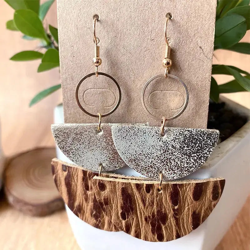 Lovcia PU Semicircle Drop Earrings-Earrings-Camel-One Size-Camel