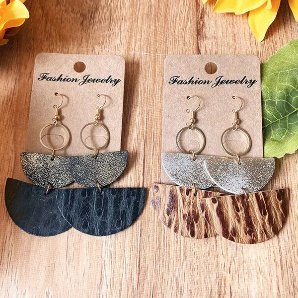 Lovcia PU Semicircle Drop Earrings-Earrings-Caramel-One Size-Caramel