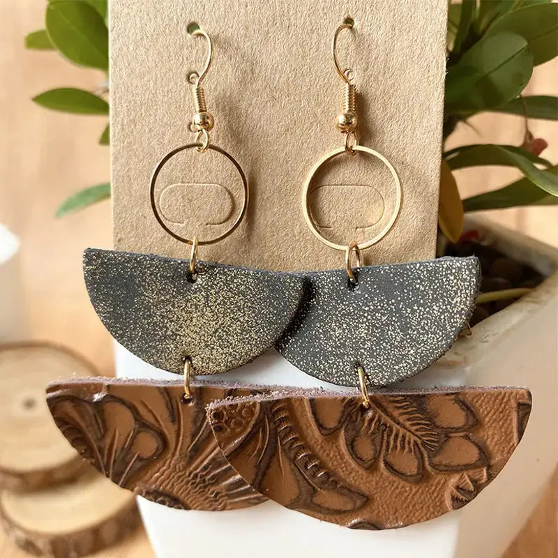 Lovcia PU Semicircle Drop Earrings-Earrings-Caramel-One Size-Caramel
