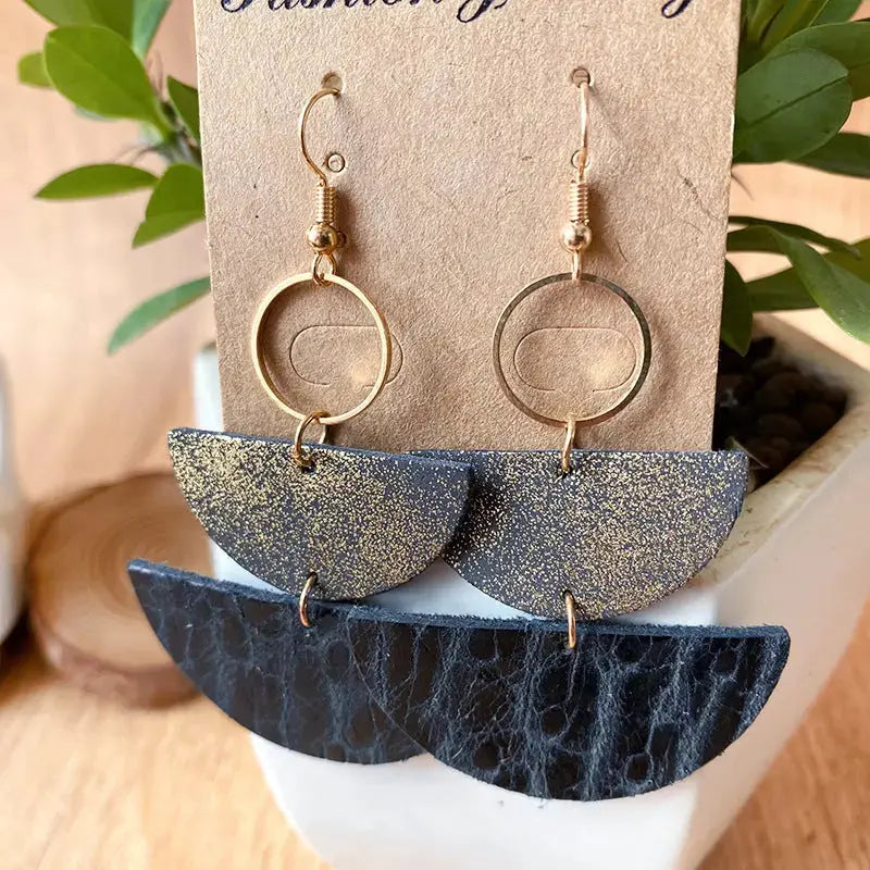 Lovcia PU Semicircle Drop Earrings-Earrings-Dark Navy-One Size-Dark Navy