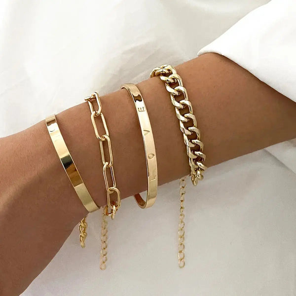 Lovcia Punk Bracelet English Letter LOVE Bracelet Four-piece Set-Bracelets-Gold-Gold
