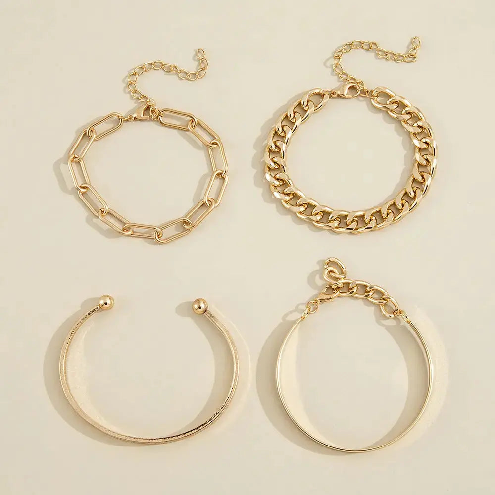 Lovcia Punk Bracelet English Letter LOVE Bracelet Four-piece Set-Bracelets-Gold-Gold