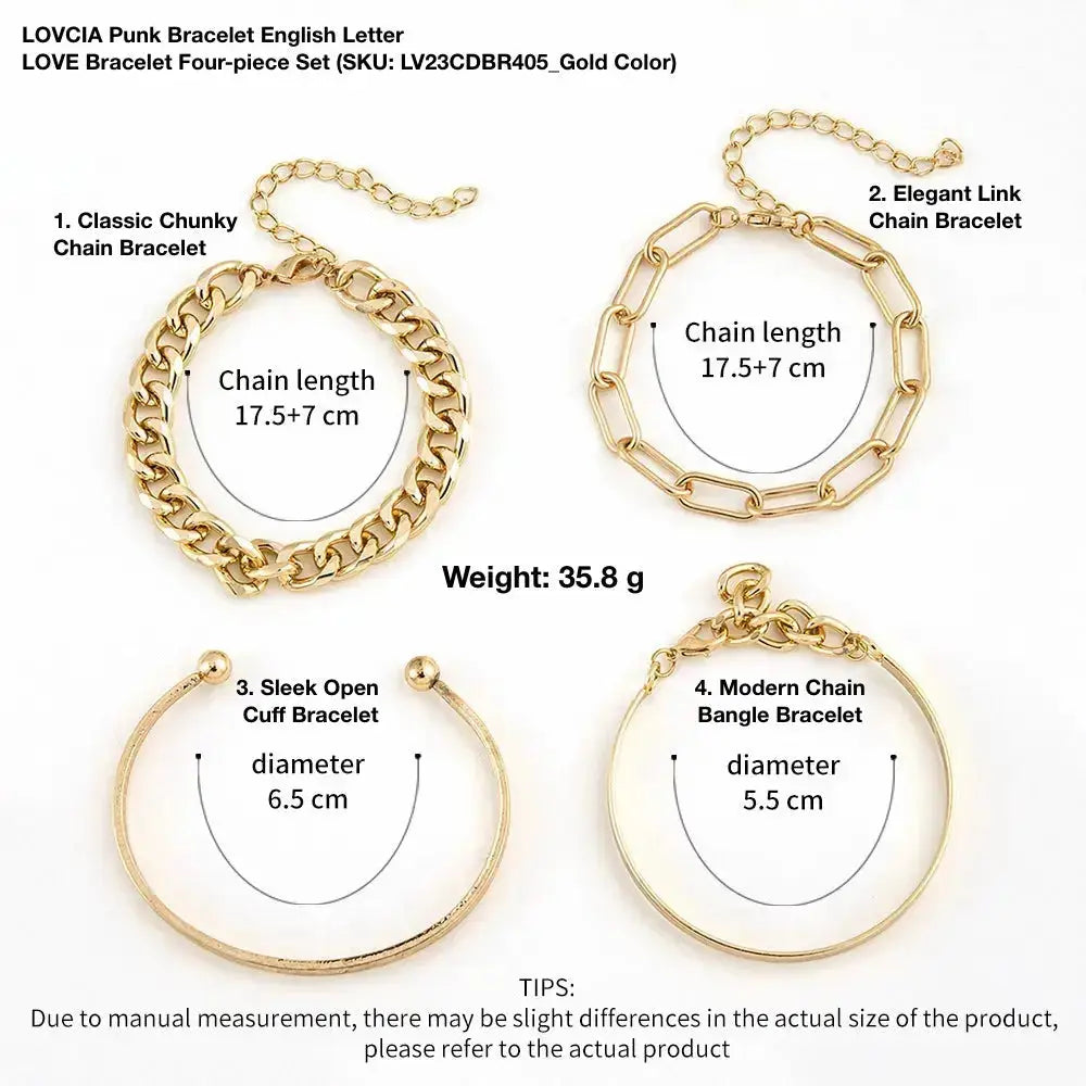 Lovcia Punk Bracelet English Letter LOVE Bracelet Four-piece Set-Bracelets-Gold-Gold