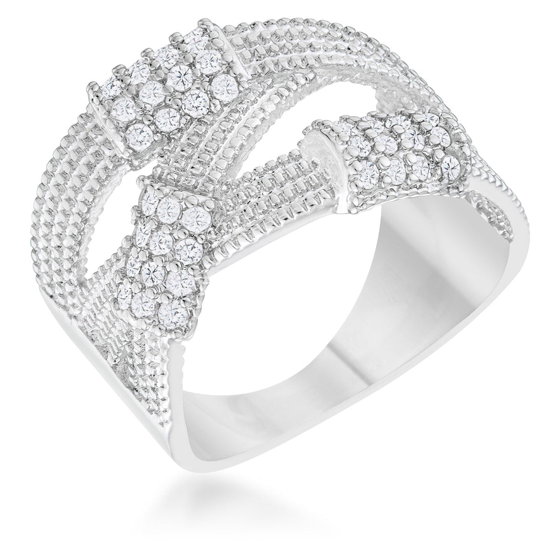 Lovcia Pure Essence Rhodium Cocktail Ring with CZ and Cable Accents-Rings-5-5
