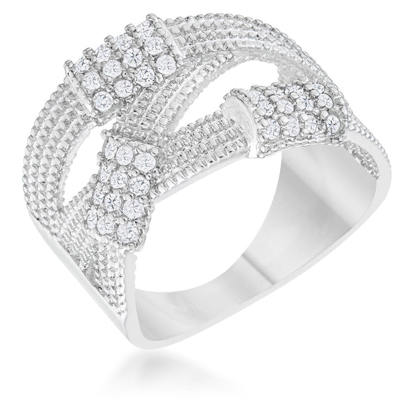 Lovcia Pure Essence Rhodium Cocktail Ring with CZ and Cable Accents-Rings-5-5