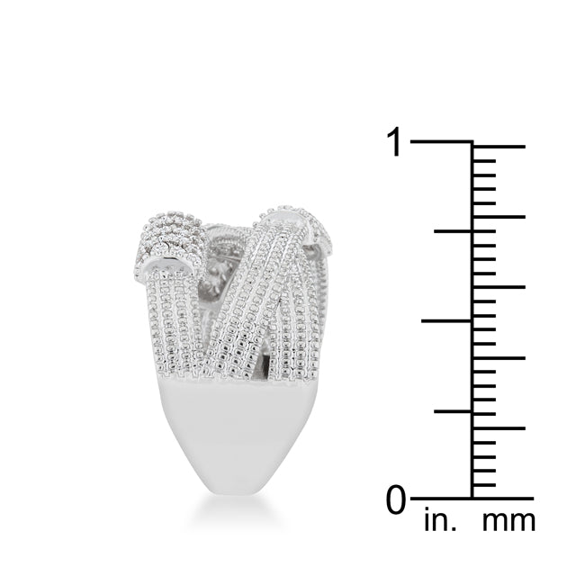 Lovcia Pure Essence Rhodium Cocktail Ring with CZ and Cable Accents-Rings-5-5