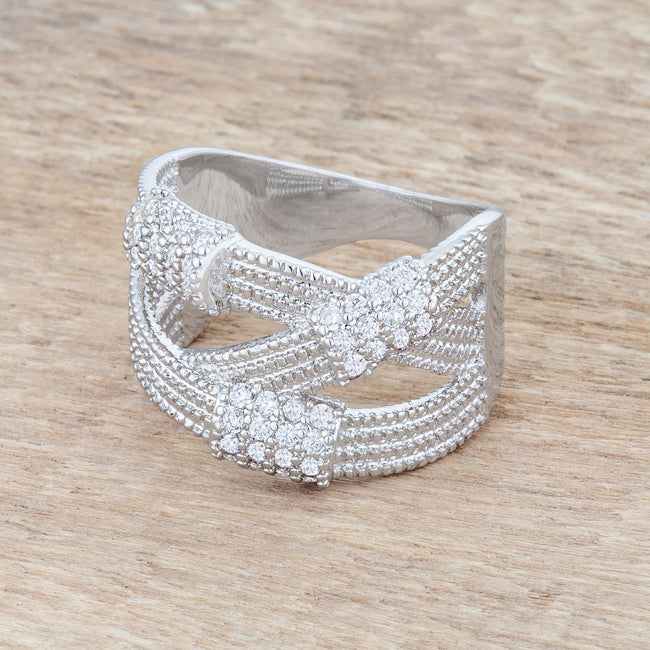 Lovcia Pure Essence Rhodium Cocktail Ring with CZ and Cable Accents-Rings-5-5