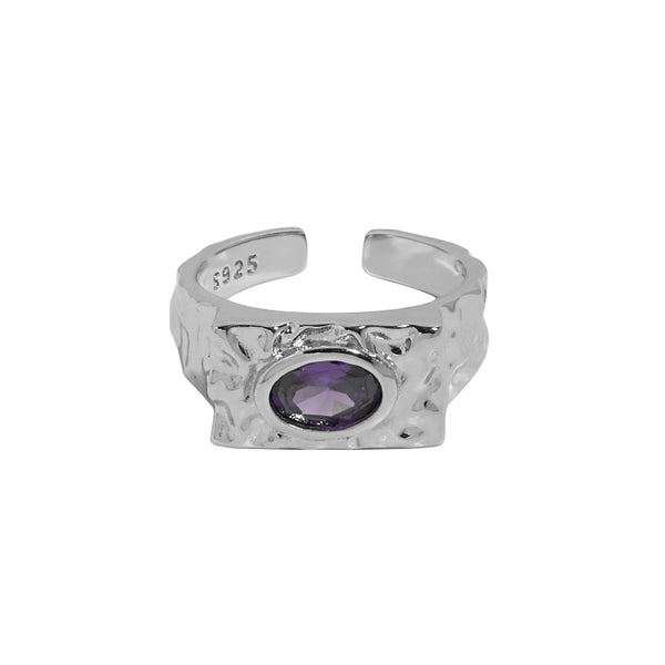 Lovcia Purple Oval CZ Eye Ring 925 Silver Adjustable-Rings-Rhodium-Rhodium