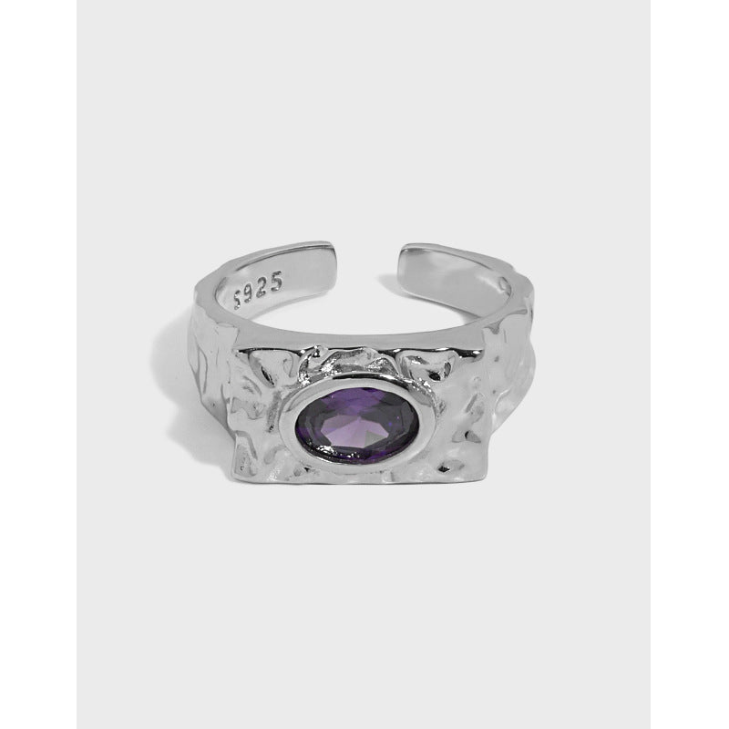 Lovcia Purple Oval CZ Eye Ring 925 Silver Adjustable-Rings-Rhodium-Rhodium