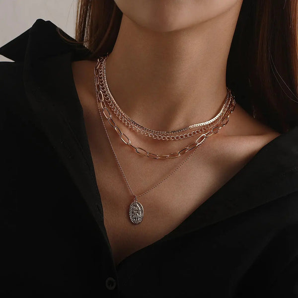 Lovcia Radiance Exaggerated Multi-layer Chain Necklace for Women-Necklaces-Gold-Gold