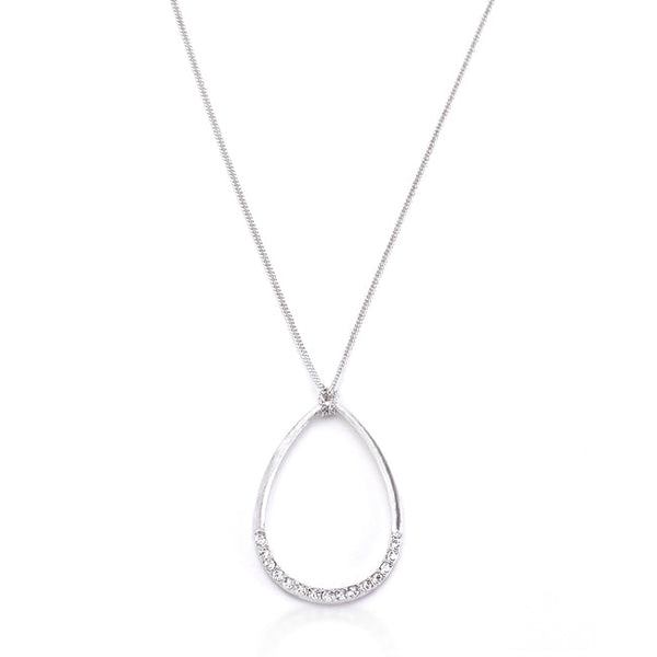 Lovcia Radiant Crystal Teardrop Pendant with Rhodium Plating-Necklaces-