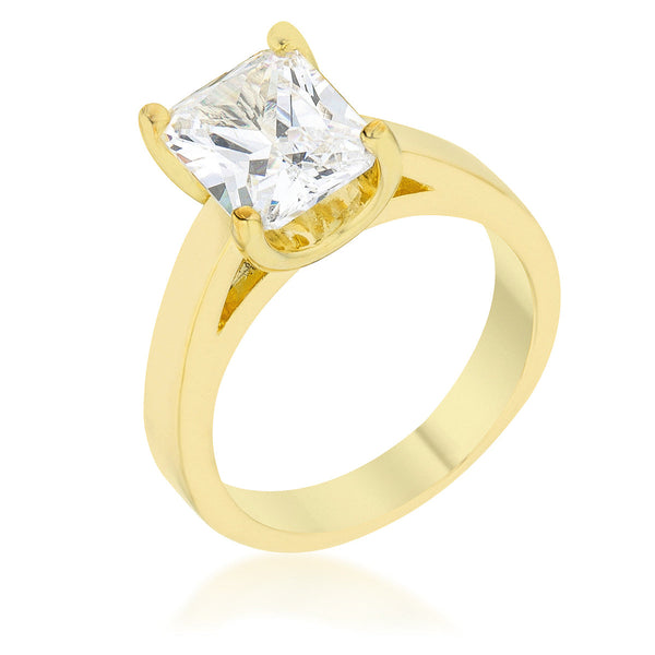 Lovcia Radiant Cut Cubic Zirconia Solitaire Ring in 18k Gold Plating-Rings-5-5
