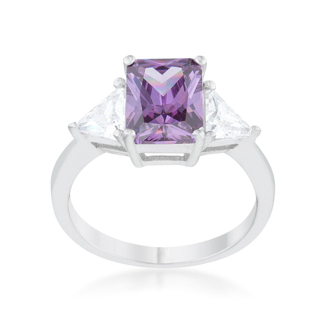 Lovcia Radiant Cut Sapphire and Trillion Stone Sterling Silver Engagement Ring-Rings-5-5