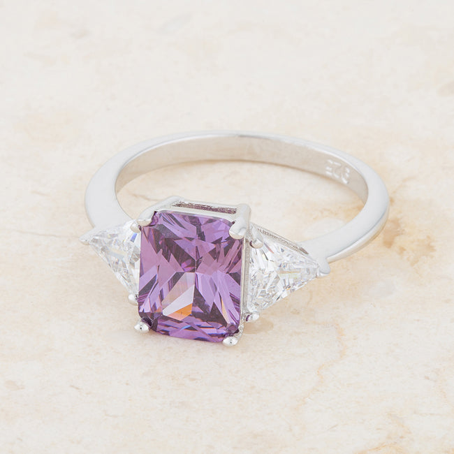 Lovcia Radiant Cut Sapphire and Trillion Stone Sterling Silver Engagement Ring-Rings-5-5