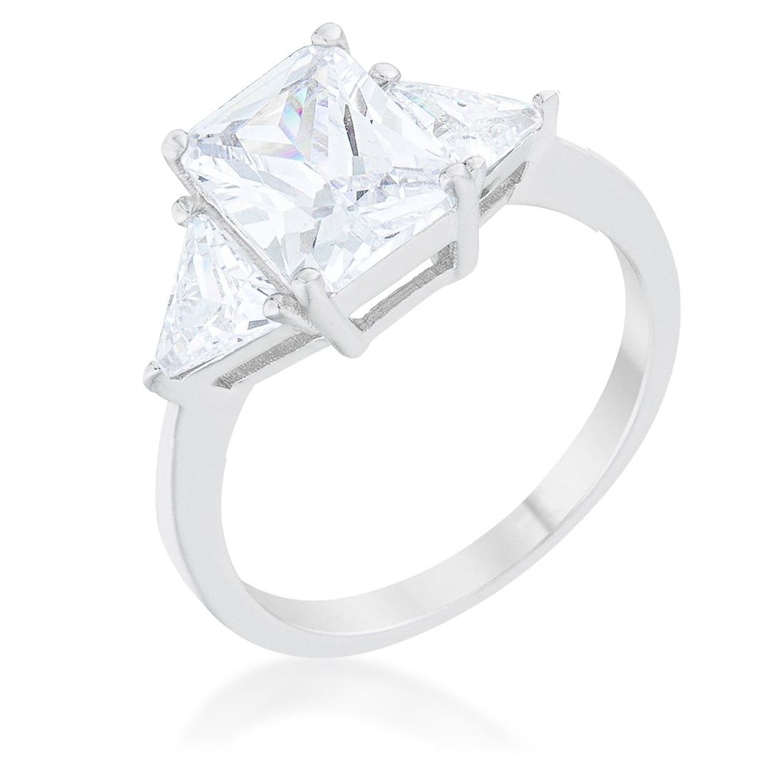 Lovcia Radiant Cut Trillion Accented Rhodium Engagement Ring-Rings-5-5