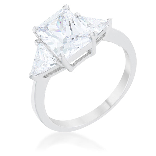 Lovcia Radiant Cut Trillion Accented Rhodium Engagement Ring-Rings-5-5
