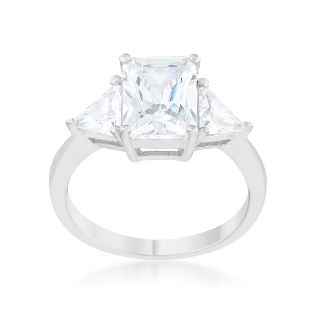 Lovcia Radiant Cut Trillion Accented Rhodium Engagement Ring-Rings-5-5