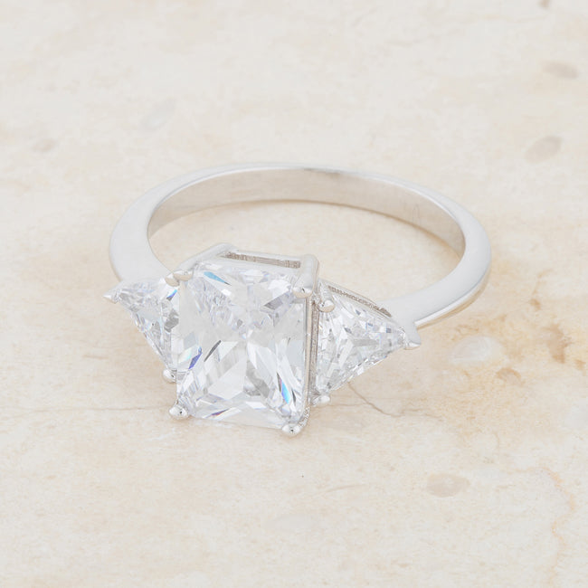 Lovcia Radiant Cut Trillion Accented Rhodium Engagement Ring-Rings-5-5
