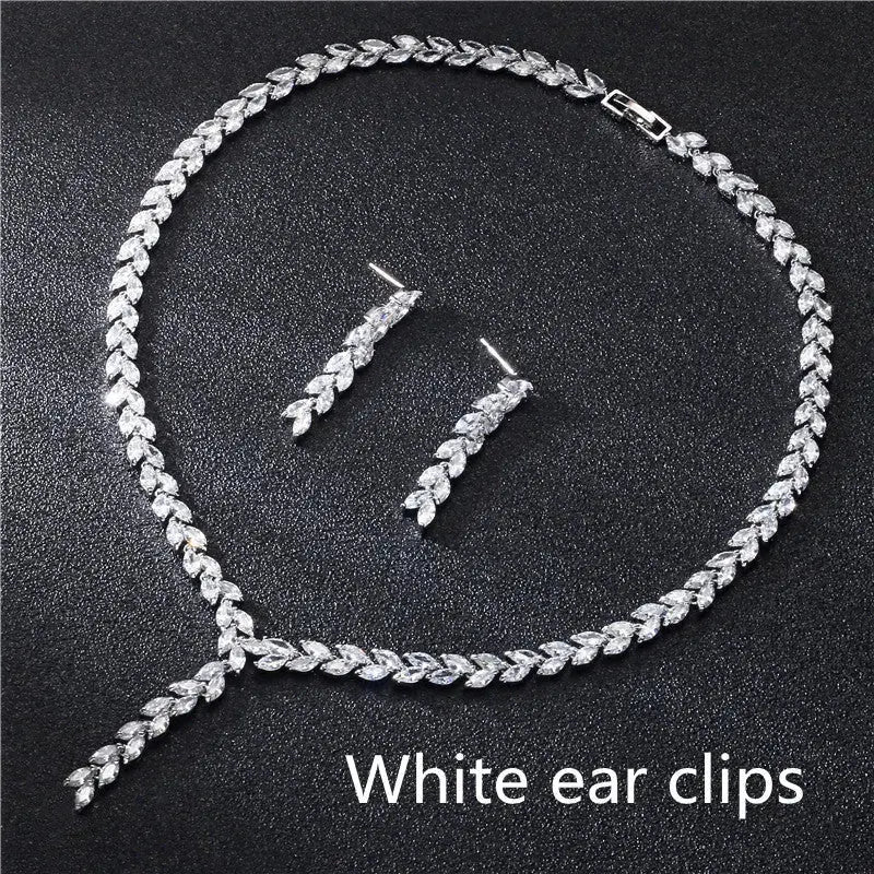 Lovcia Radiant Floral Zirconia Jewellery Set-Jewelry Sets-White ear clips-White ear clips