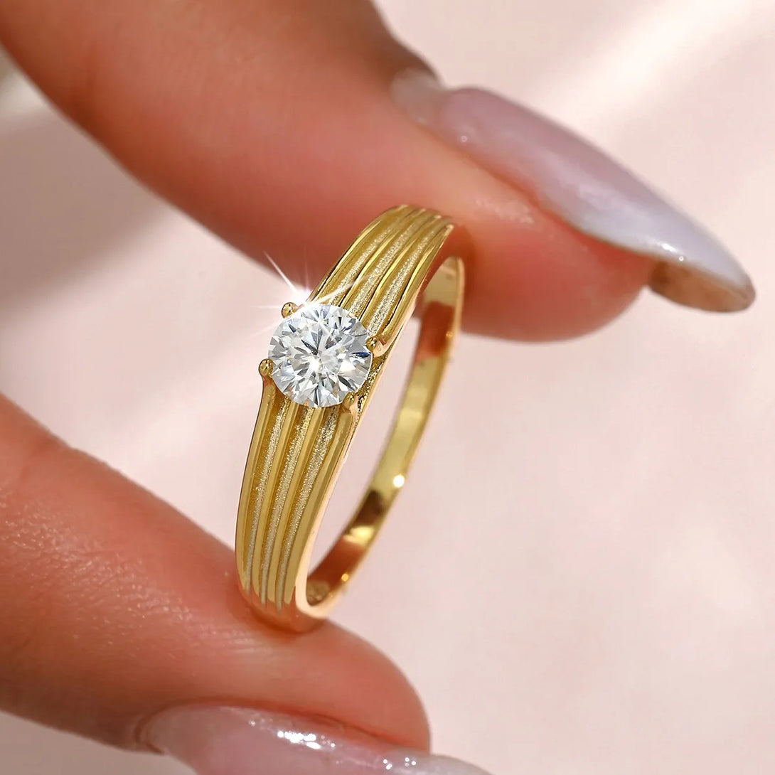 Lovcia Radiant Flow 925 Sterling Silver Moissanite Ring for Women - Gold-6- - Buy latest trendy Rings for Women and Girls